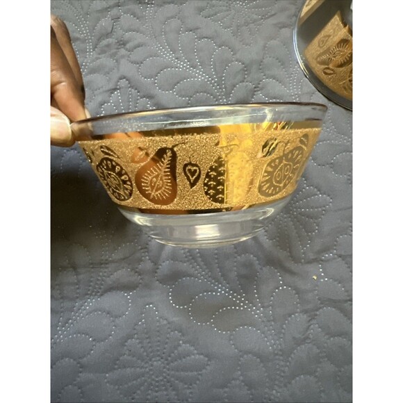Vintage MCM CULVER Glass Fruit Barware Bowls 22k Gold 5" x 2.5" EUC 2pc Snack - Picture 4 of 7